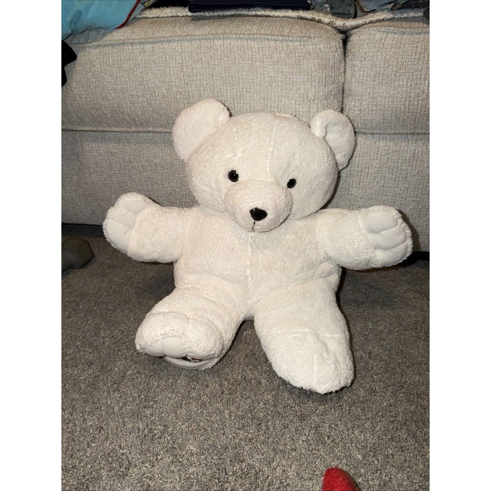 White Velvety Soft Teddy Bear Dan Dee Plush Black Nose Jumbo  16”  2005 On Paw